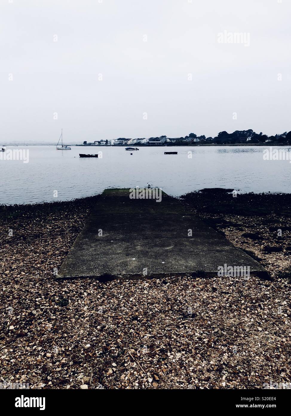 Mudeford Hafen bei Flut - Smartphone-aufgenommenes Stockfoto