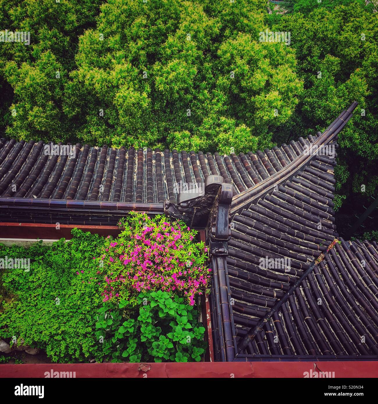Mit Blick auf die unteren Turm Dach vom Yellow Crane Tower, Wuhan, China. Stockfoto