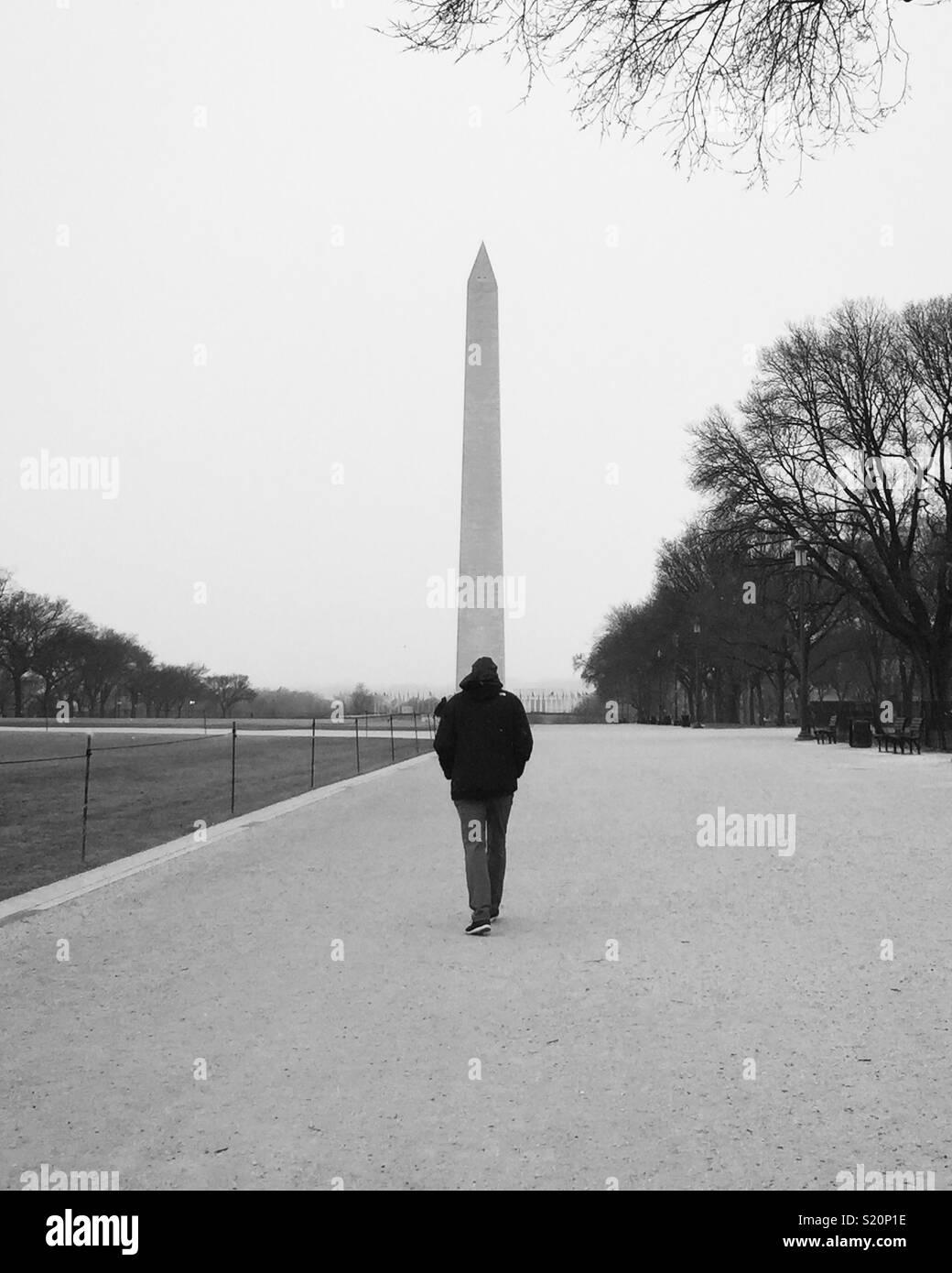 Mann vor Washington Monument Stockfoto
