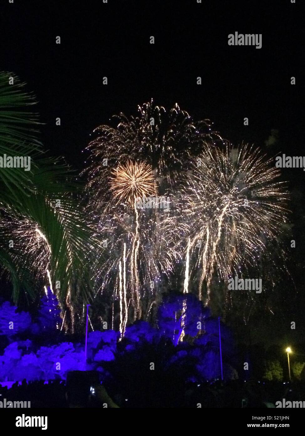 Feuerwerk am Nationalfeiertag in Montpellier, Frankreich Stockfoto
