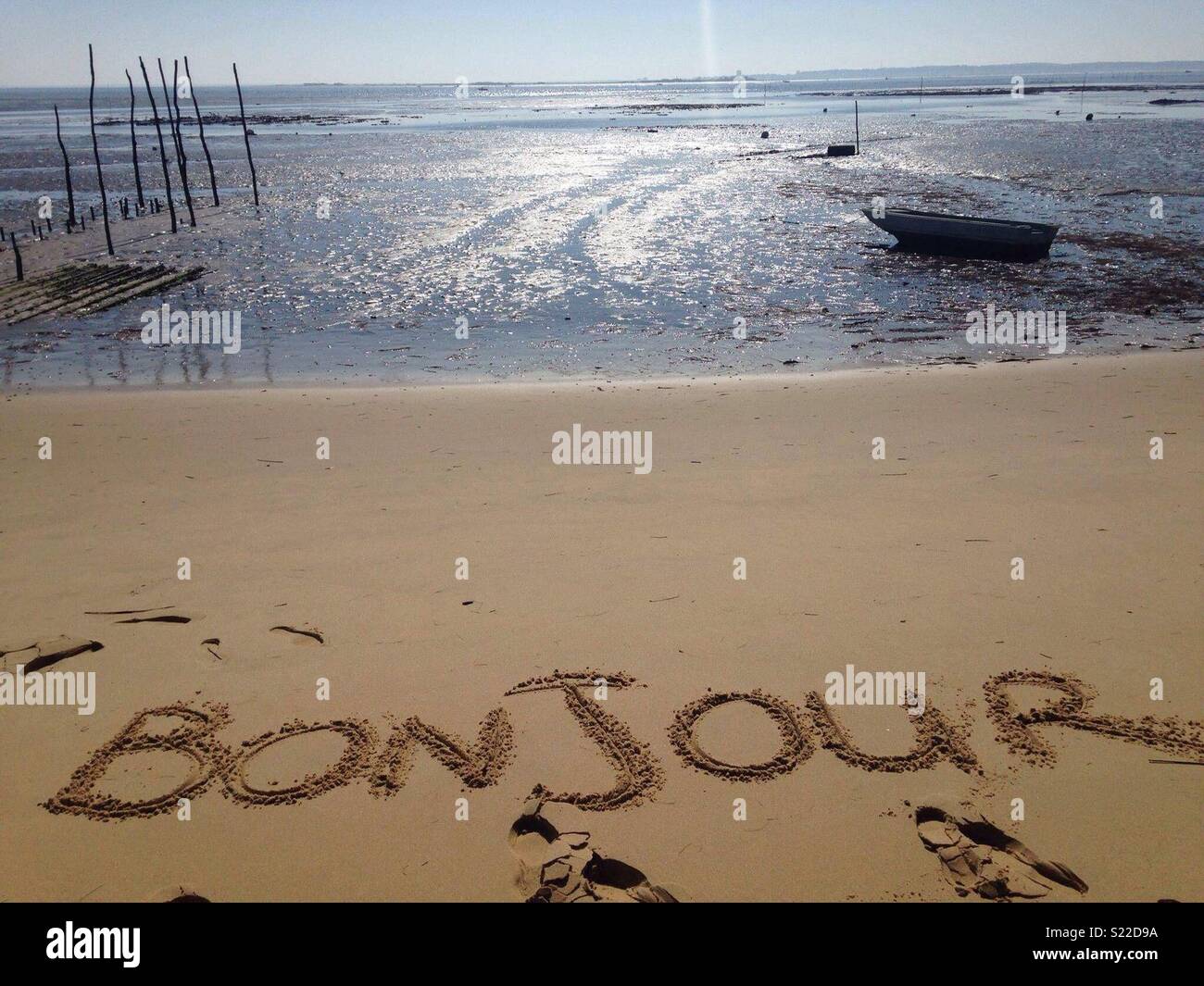 Bonjour aus Frankreich Cap Ferret. Stockfoto