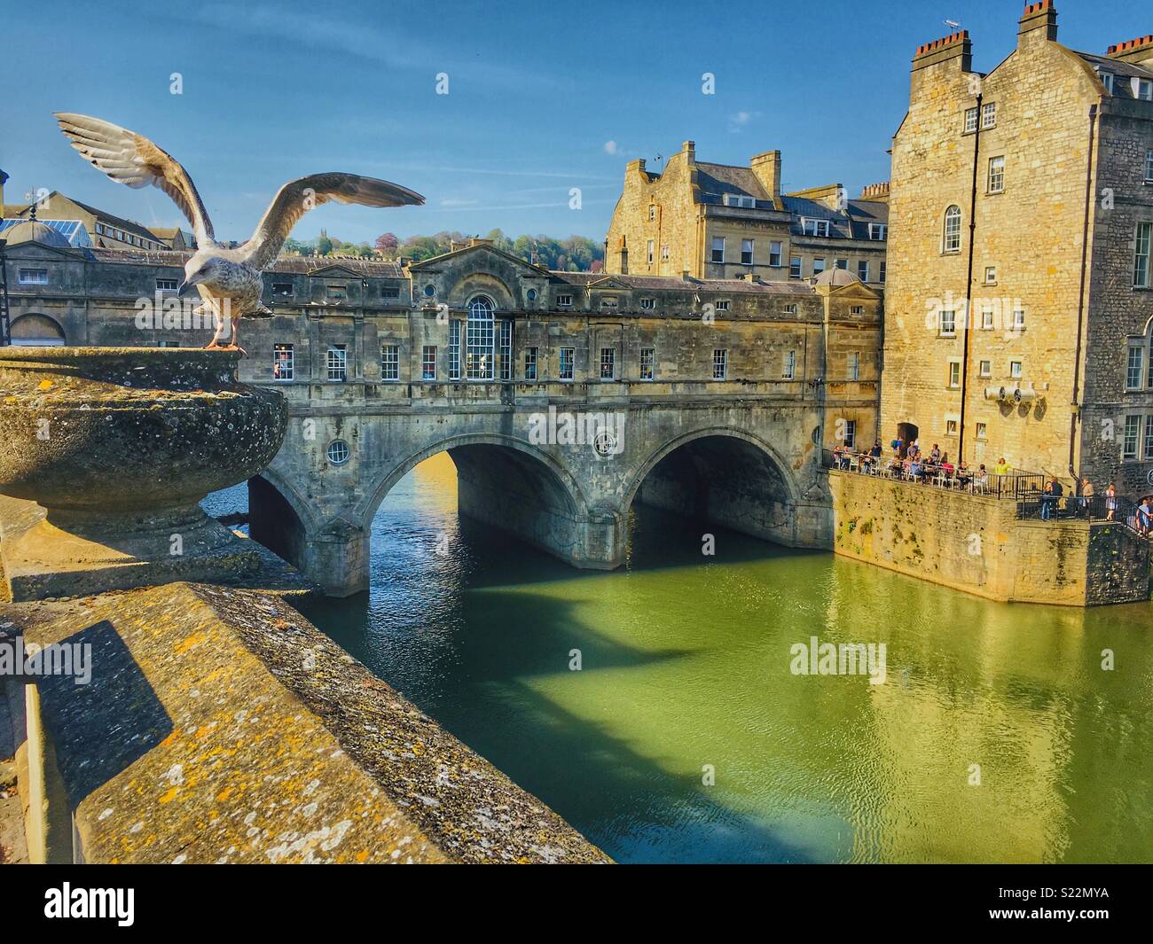 Putney Bridge in Bath, England Großbritannien - Smartphone-aufgenommenes Stockfoto