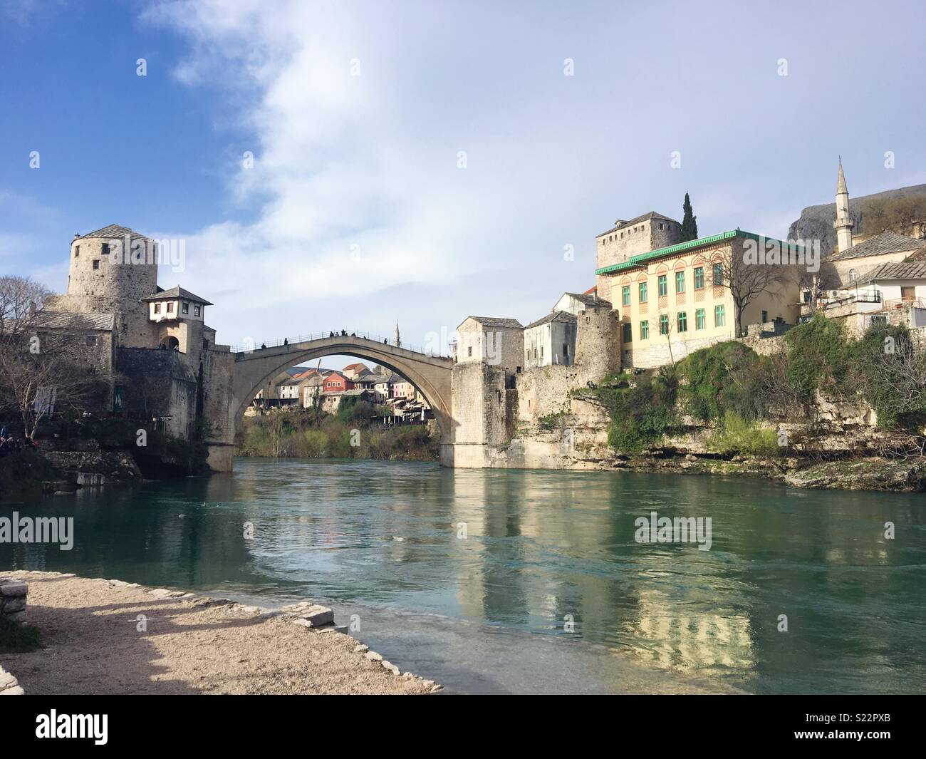 Ansicht der Stari Most, Mostar, Bosnien und Herzegowina - Smartphone-aufgenommenes Stockfoto