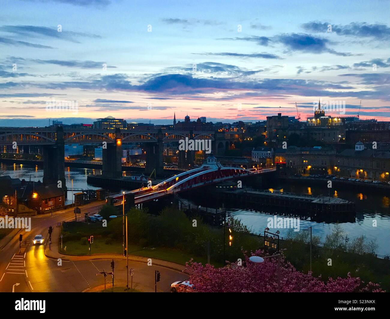 Sonne über Newcastle upon Tyne, Großbritannien. Stockfoto