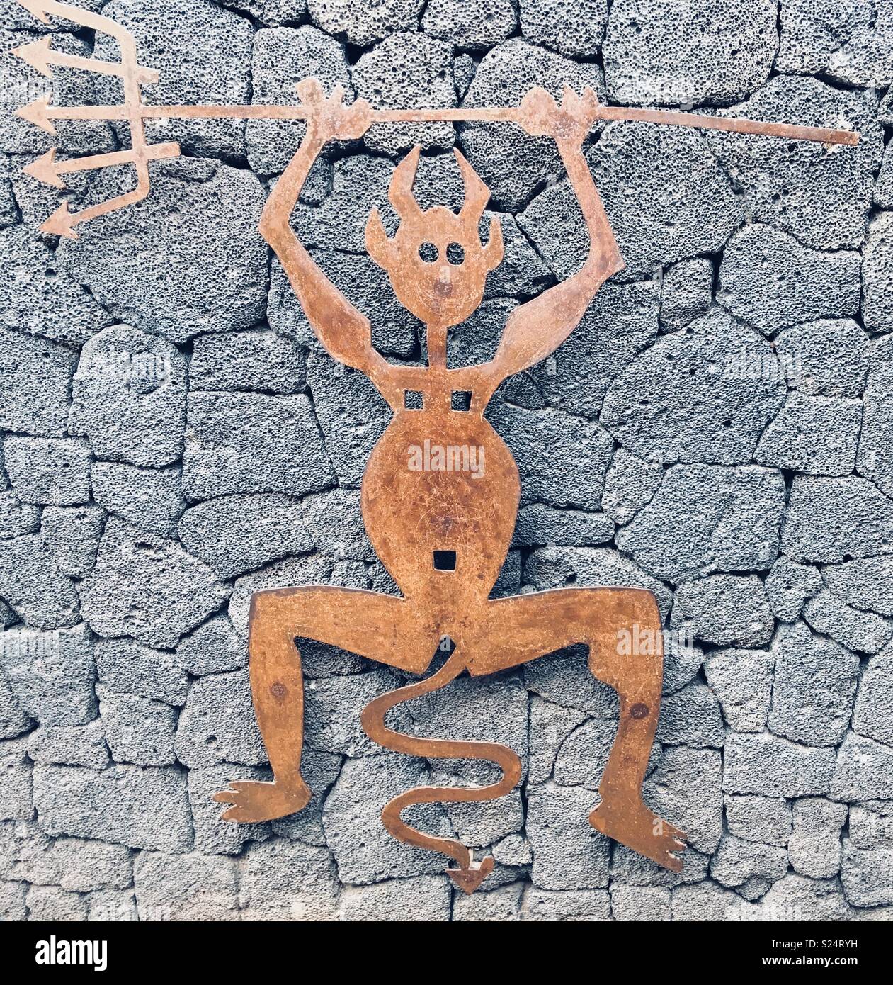 El Diablo, das Symbol der Nationalpark Timanfaya auf Lanzarote, Kanarische Inseln Stockfoto