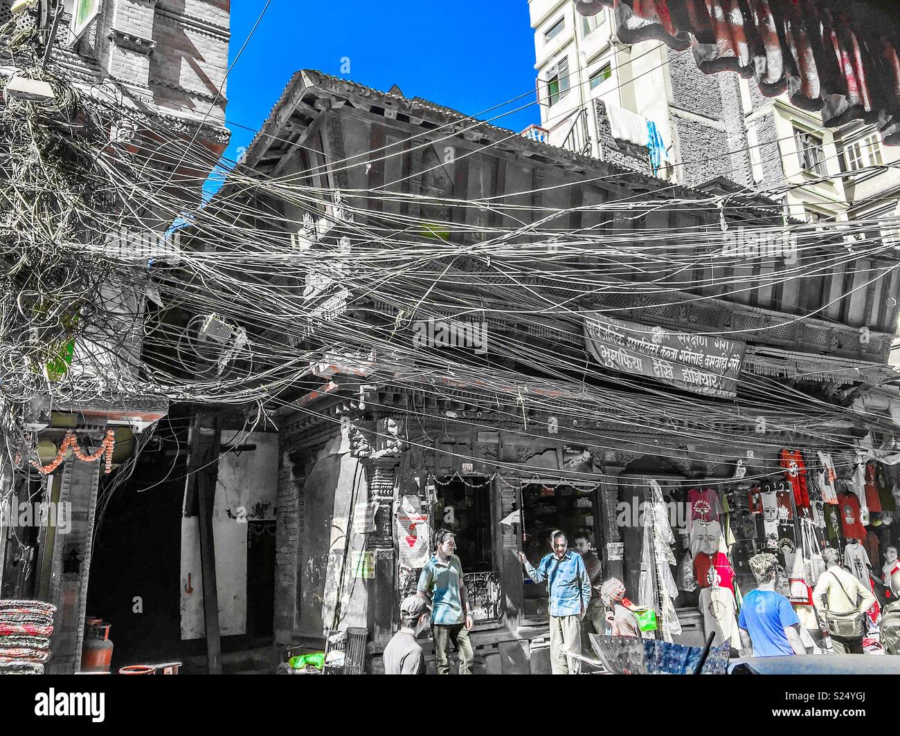 Freiliegende Drähte in Kathmandu, Nepal Stockfoto
