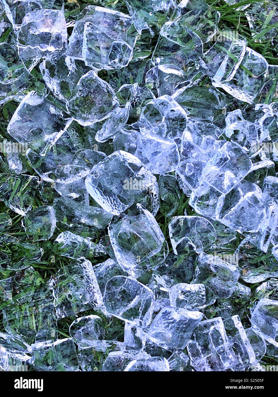 Würfel von Eis auf einem Rasen interessante Muster für frische Hintergrund geworfen - Smartphone-aufgenommenes Stockfoto