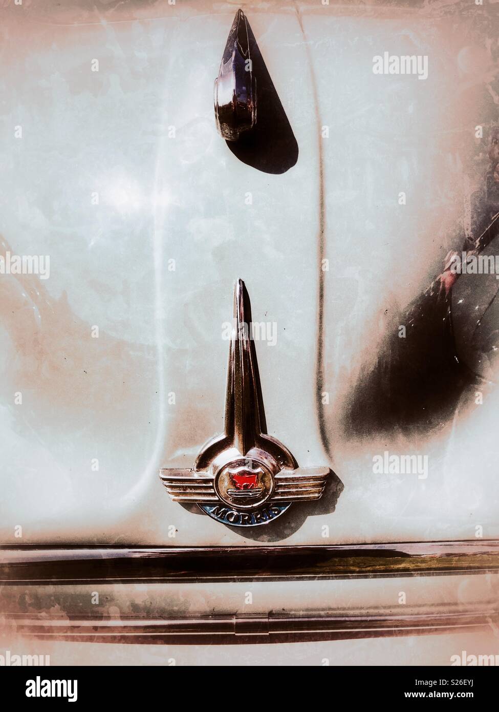 Oldtimer, Morris auf Anzeige an der Sherborne Castle Country Fair, Sherbourne, Dorset, England - Smartphone-aufgenommenes Stockfoto