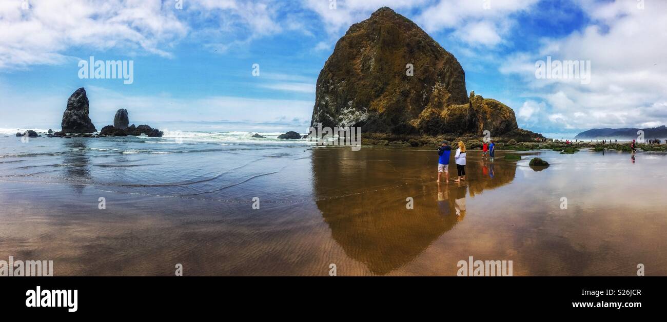 Die Haystack Rock entlang der Küste von Oregon in Cannon Beach, United States. Stockfoto