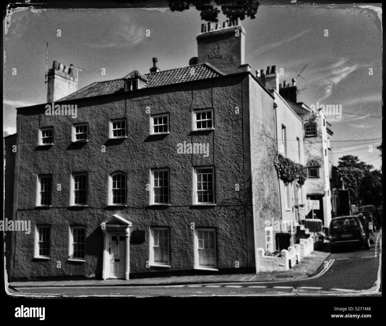 Ein faux tintype Foto von Fairfold Haus, ein Haus aus dem 18. Jahrhundert am Constitution Hill, Clifton, Bristol, Großbritannien Stockfoto
