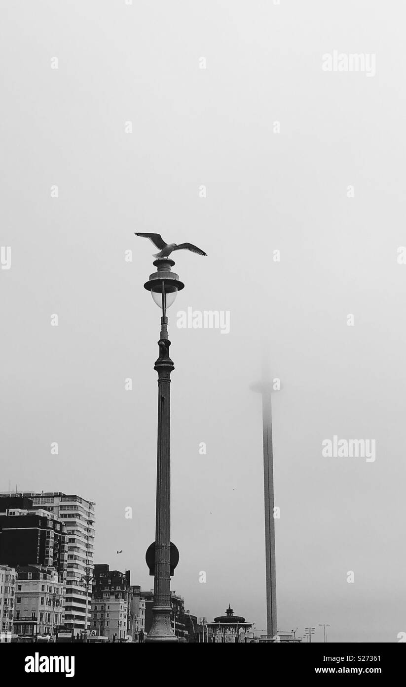 Brighton im Nebel Stockfoto