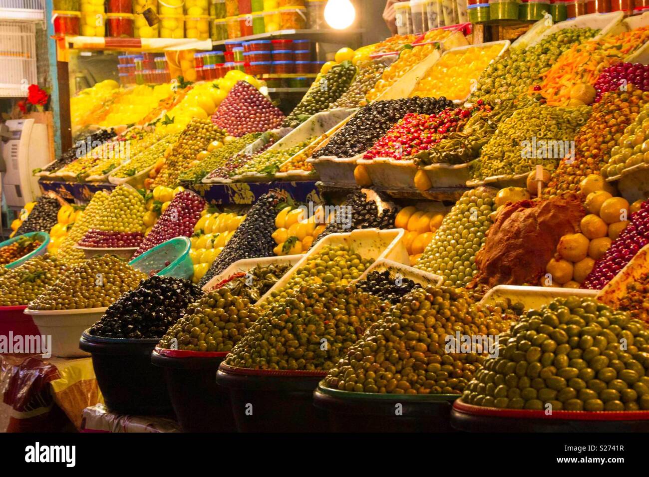 Olivenöl Marktstand, Marrakesch, Marokko Stockfoto