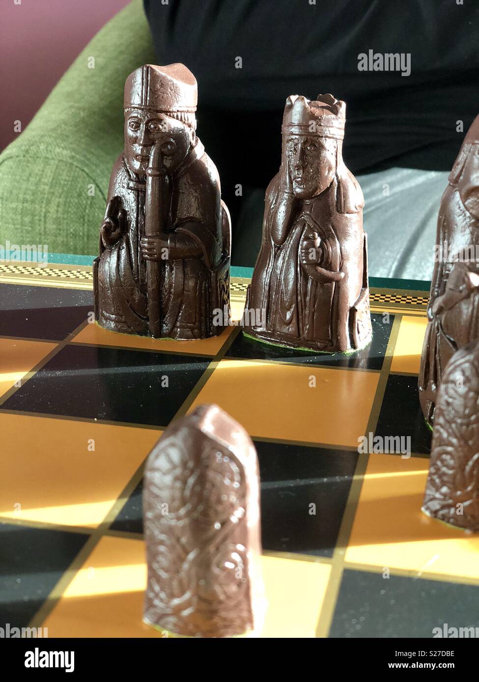 Lewis Chessmen Bauer, Bischof, Königin - Smartphone-aufgenommenes Stockfoto