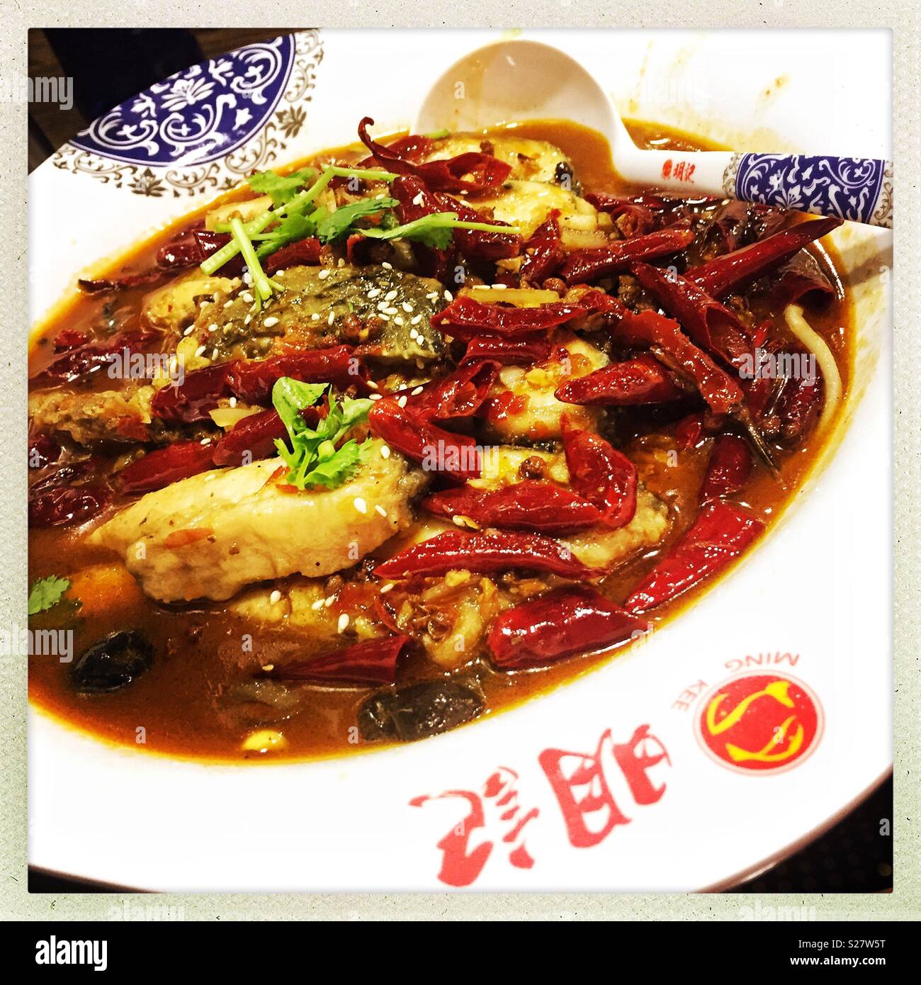 Chili Huhn an Ming Kee Restaurant, Mong Kok, Kowloon, Hong Kong Stockfoto