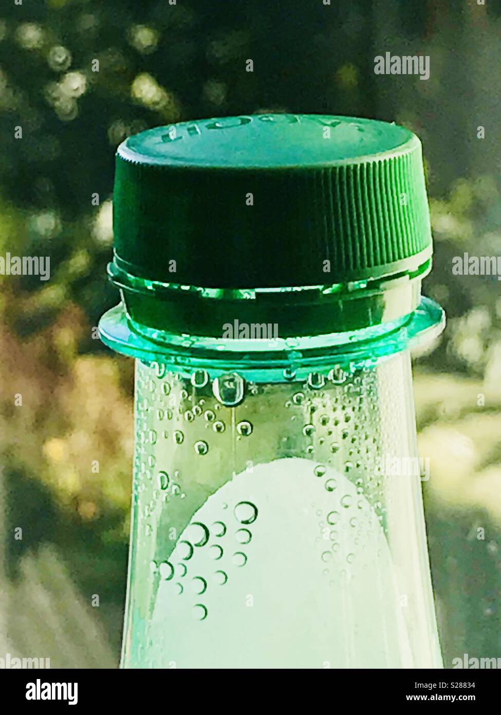 Top Wasser mit Kohlensäure Flasche mit gefrorenem Wasser und kühlen Blasen  unter dem grünen Top Stockfotografie - Alamy