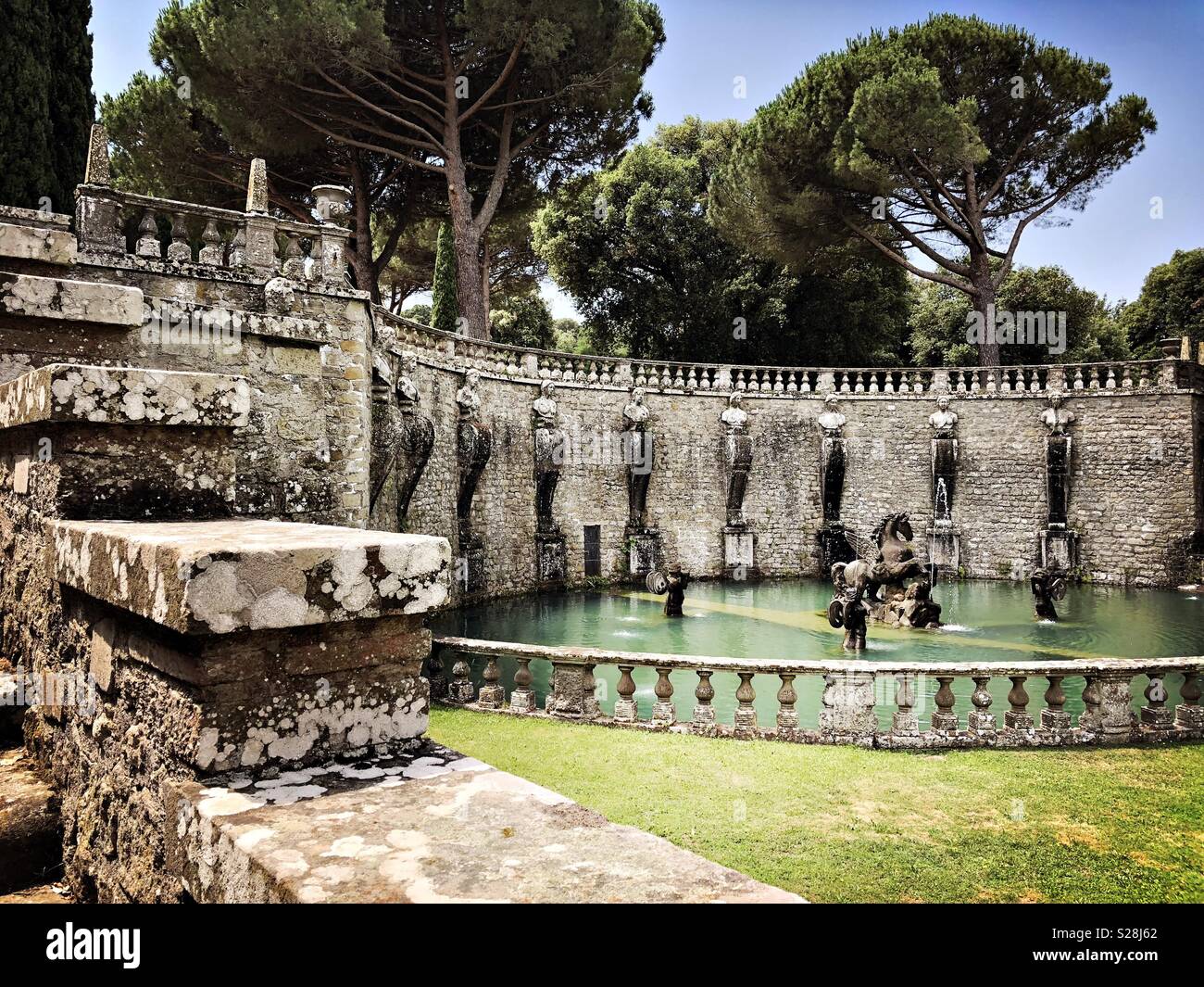 Pegasus Brunnen bei Vill Lante, in der Nähe von Viterbo, Italien. Stockfoto