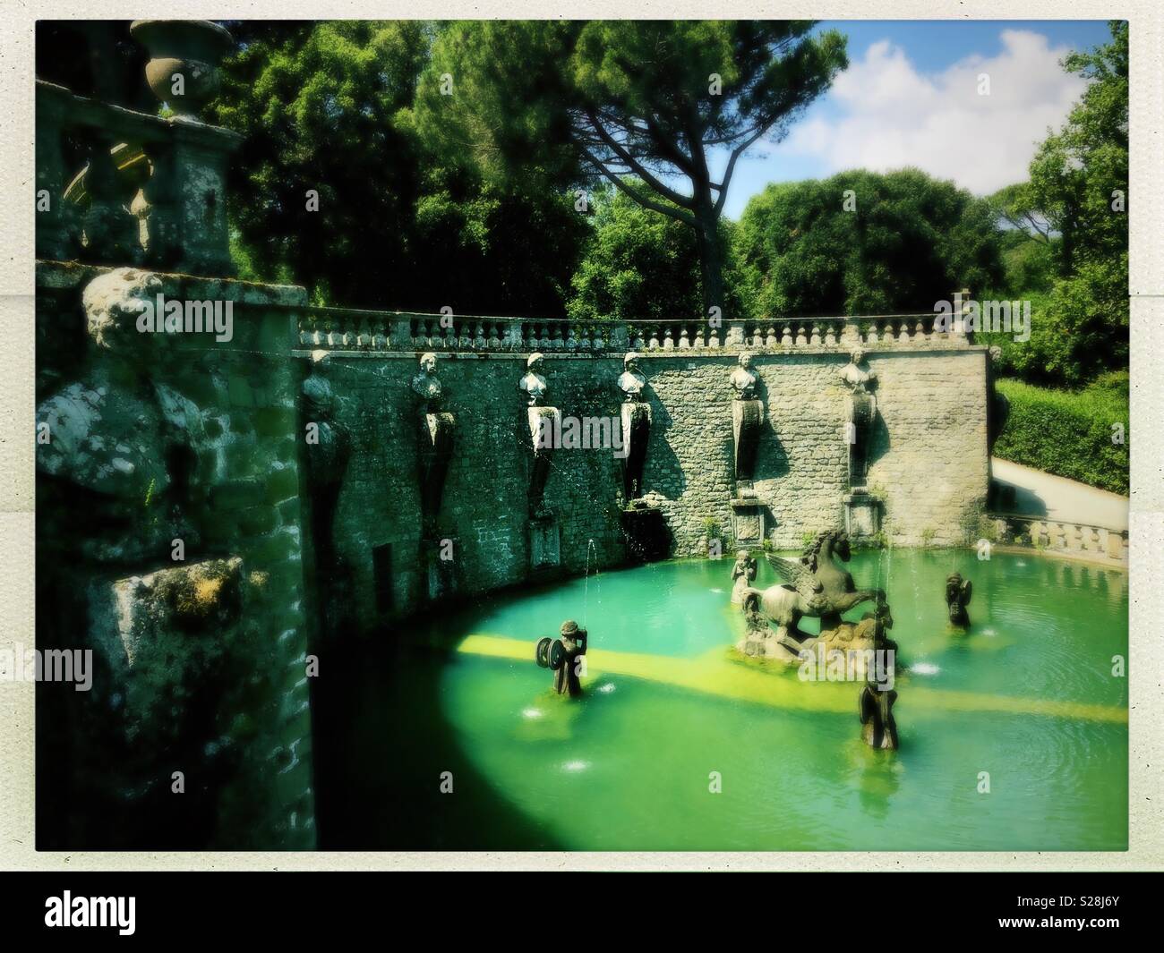 Pegasus Brunnen in den Gärten von Vill Lante in der Nähe von Viterbo, Italien. Stockfoto