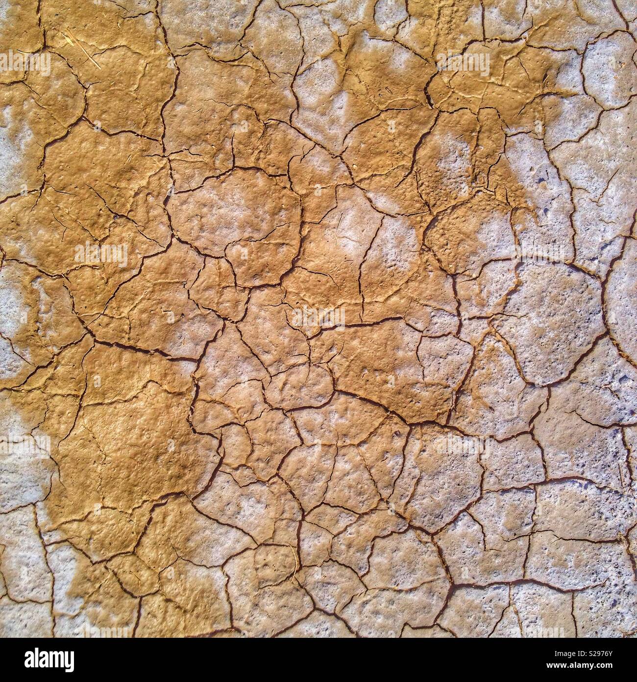 Nahaufnahme von Rissige Erde - Smartphone-aufgenommenes Stockfoto