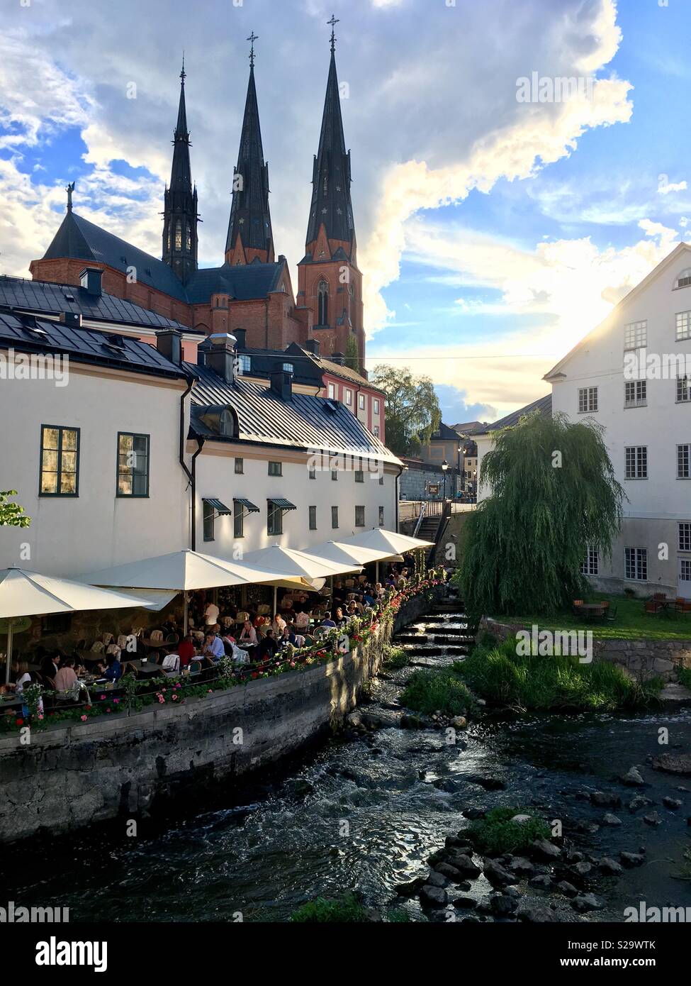 Blick über den Fluss Fyris in Uppsala Stockfoto