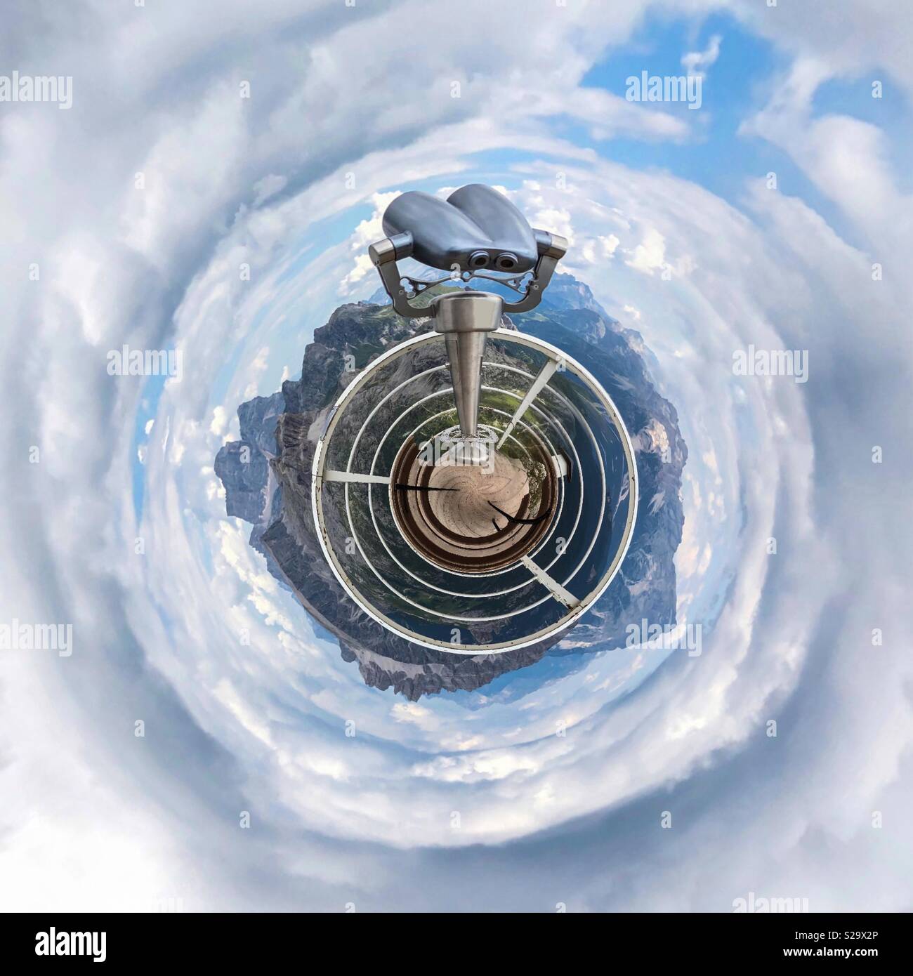 Blick vom Lagazuoi Berg, Dolomiten, Italien - kleine Planeten Projektion Stockfoto