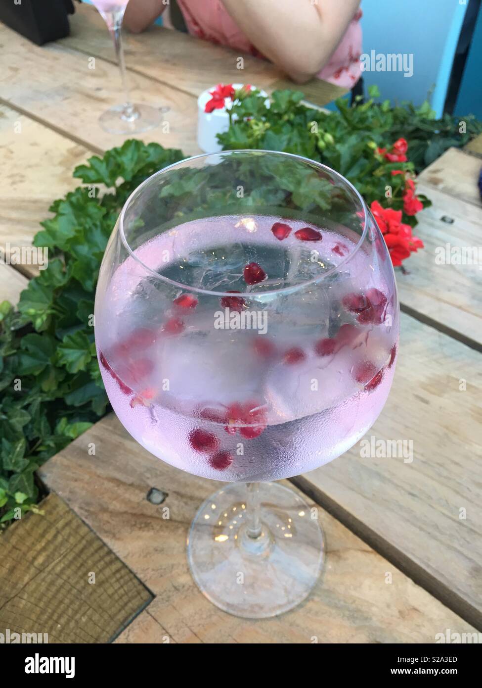 Glas Pink Gin Stockfoto