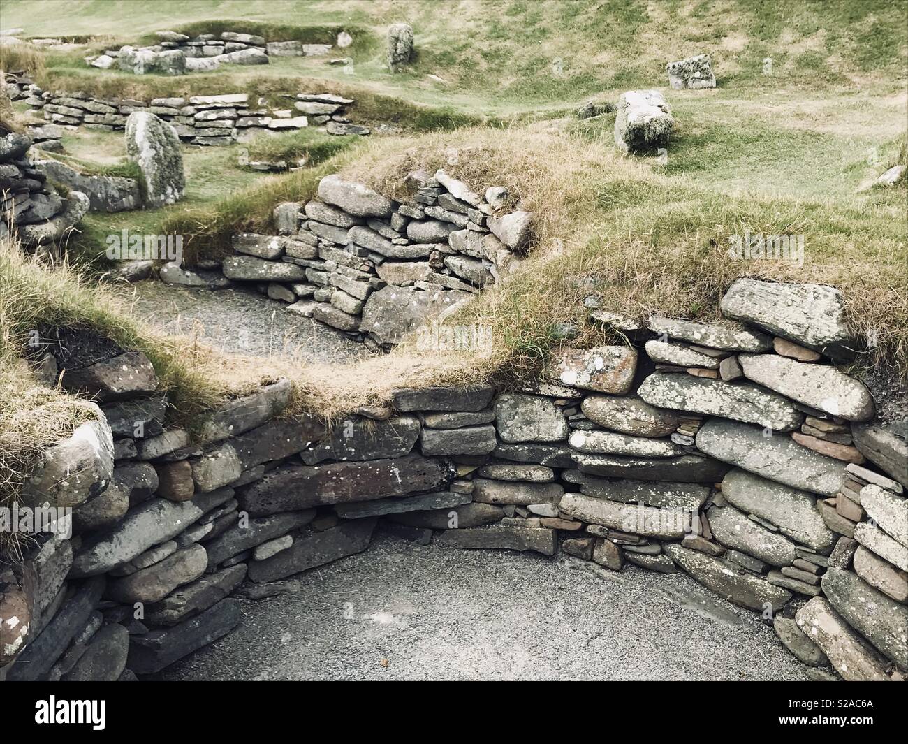 Jarlshof Ausgrabungsstätte, Shetland Inseln Stockfoto