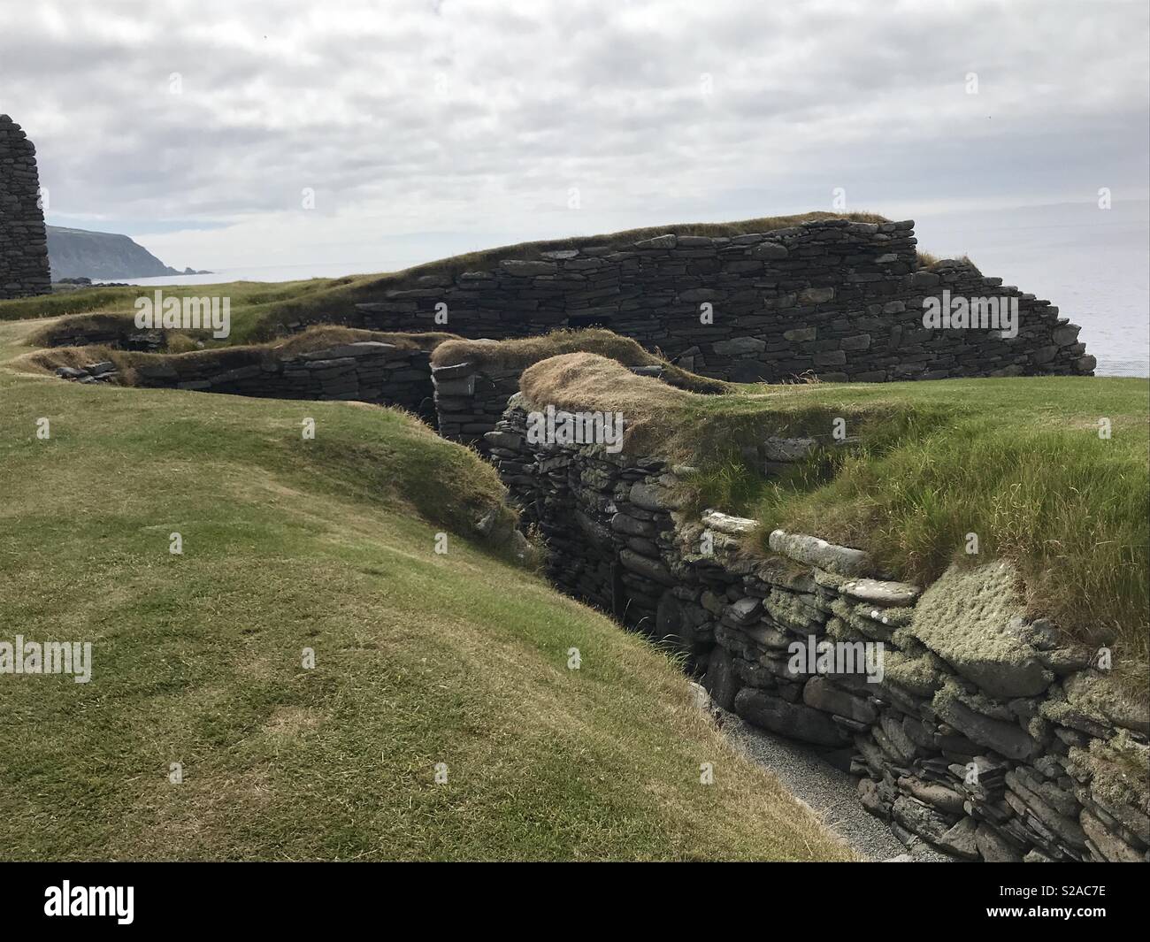 Nordischen Siedlung an Jarlshof schottischen Ausgrabungsstätte, Shetland Inseln Stockfoto