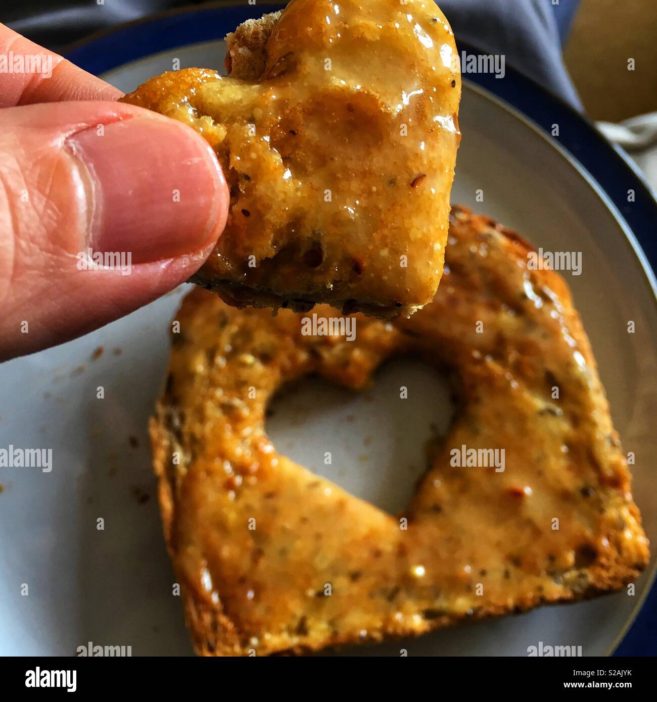 Toast und Honig Stockfoto