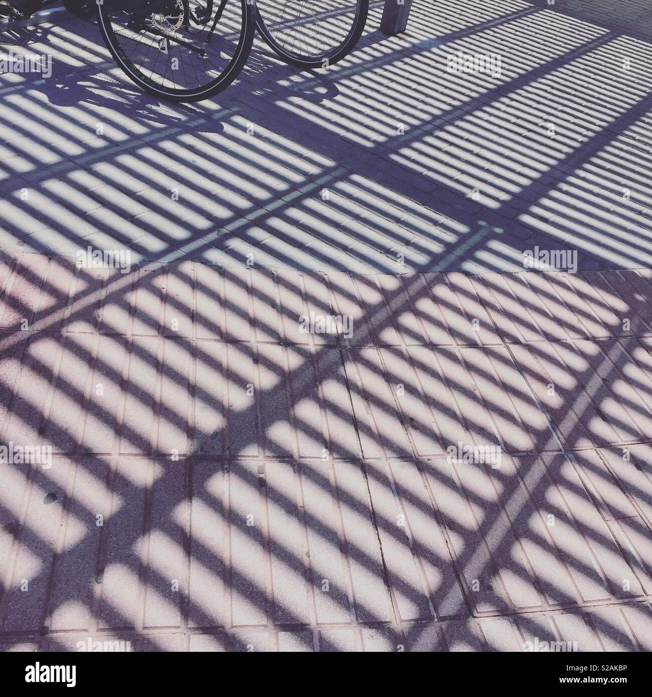 Shadow Linien auf dem Bürgersteig - Smartphone-aufgenommenes Stockfoto