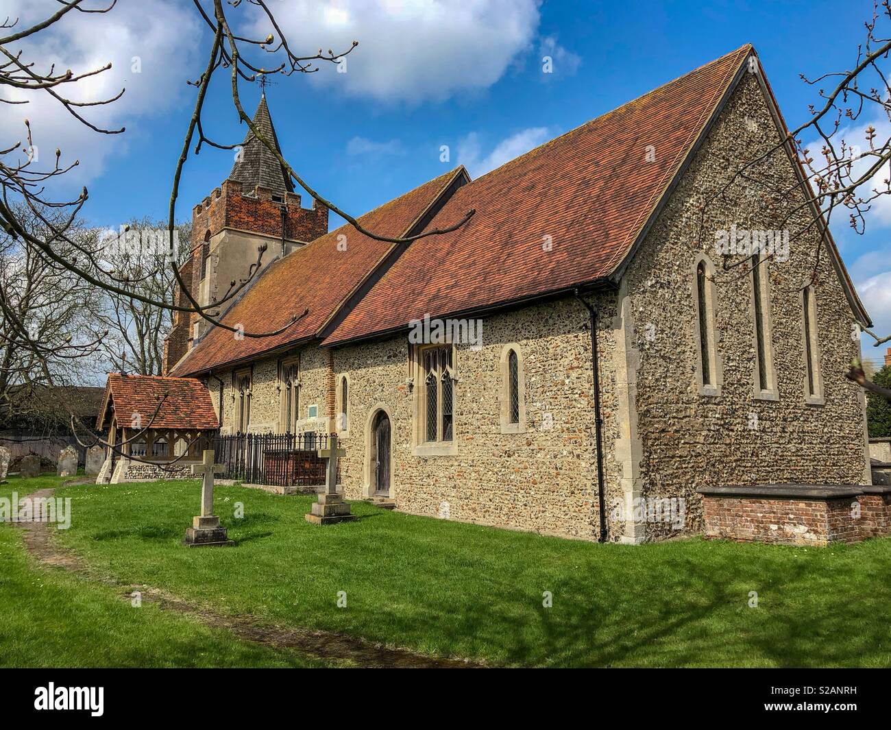 All Saints Church, High Laver, Hastingwood, Harlow, Essex, Großbritannien - Smartphone-aufgenommenes Stockfoto