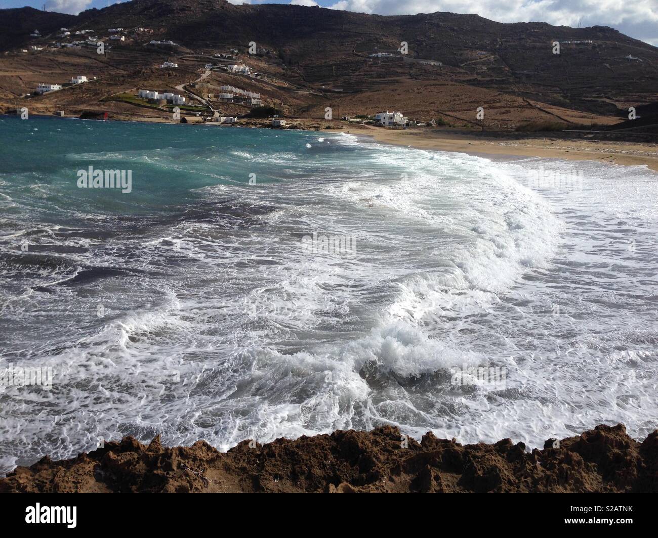 Griechische Strand windiger Tag Stockfoto