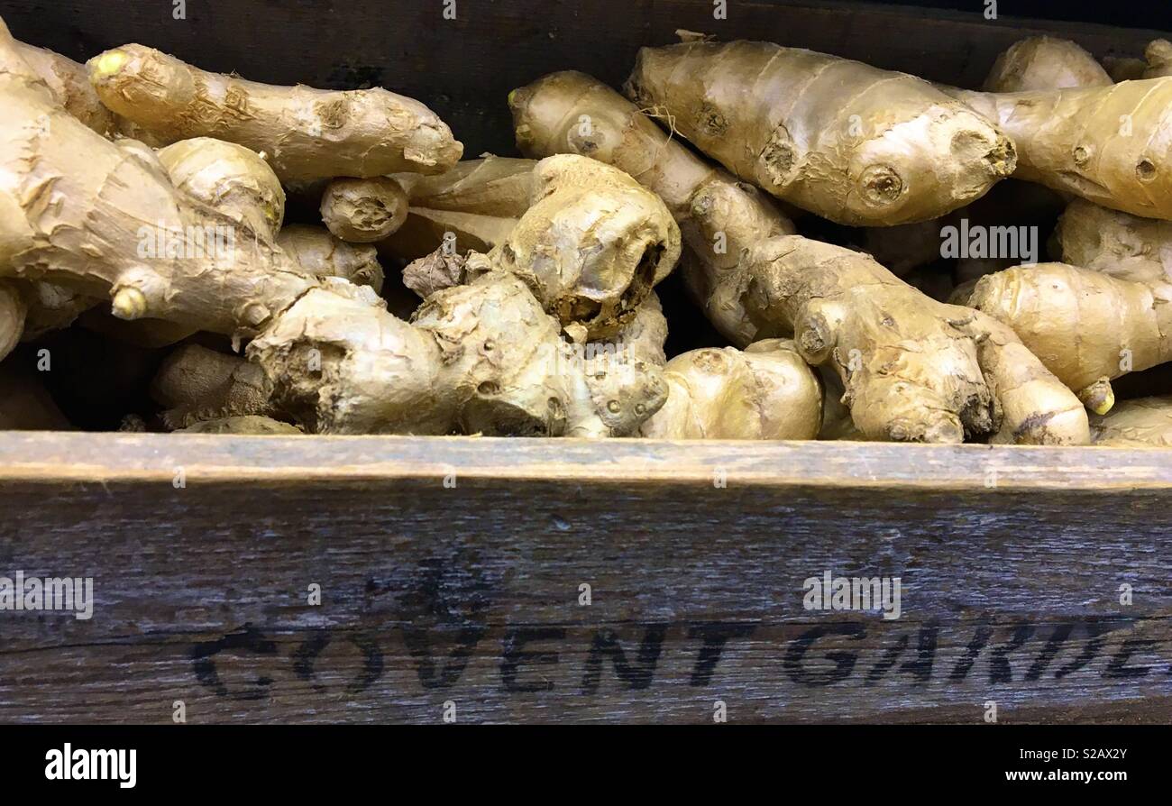 Ingwer Rhizom zum Verkauf auf einen Markt in Covent Garden, London Stockfoto