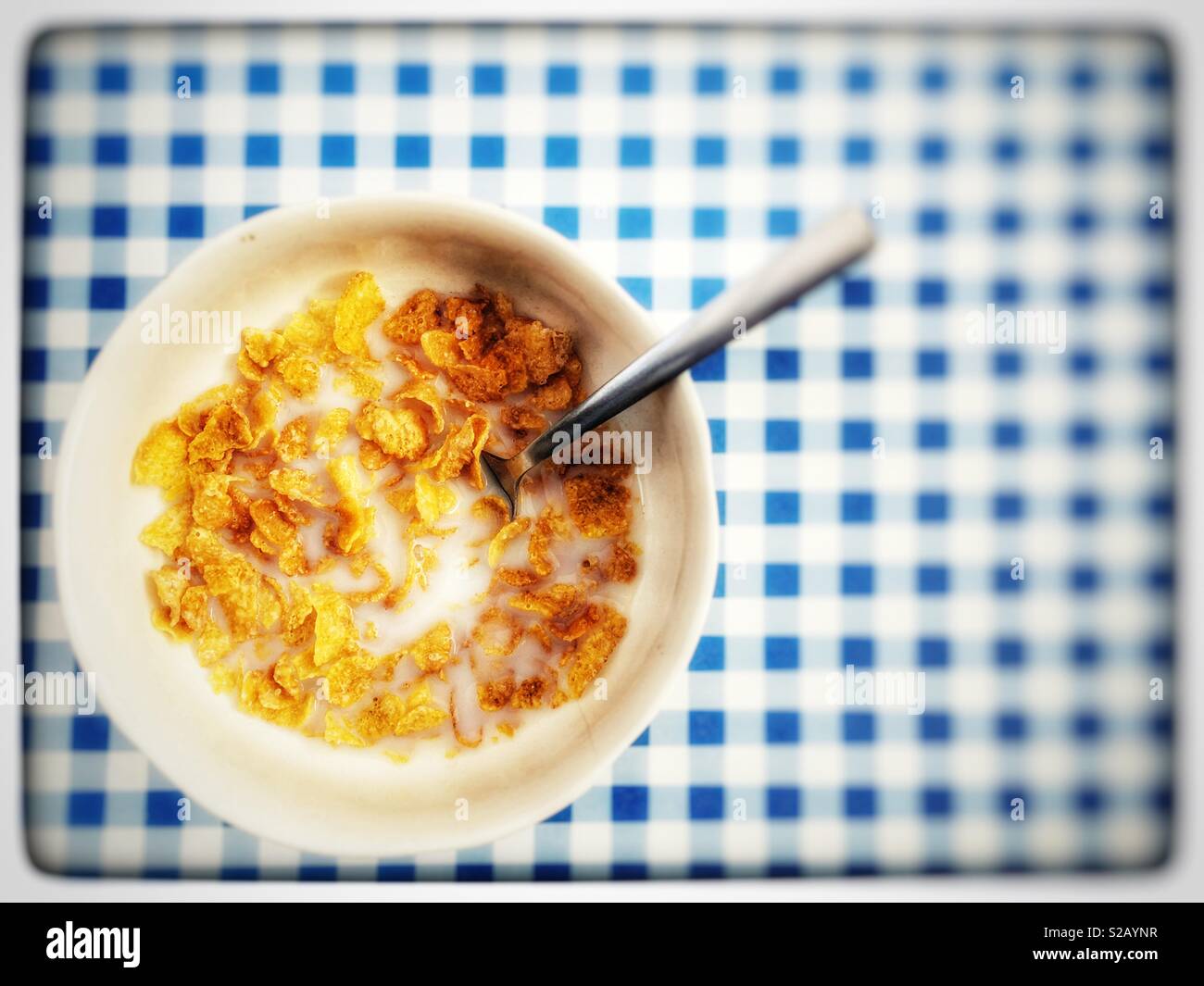 Schüssel mit Kellogg's Frosties Frühstückszerealien - Smartphone-aufgenommenes Stockfoto