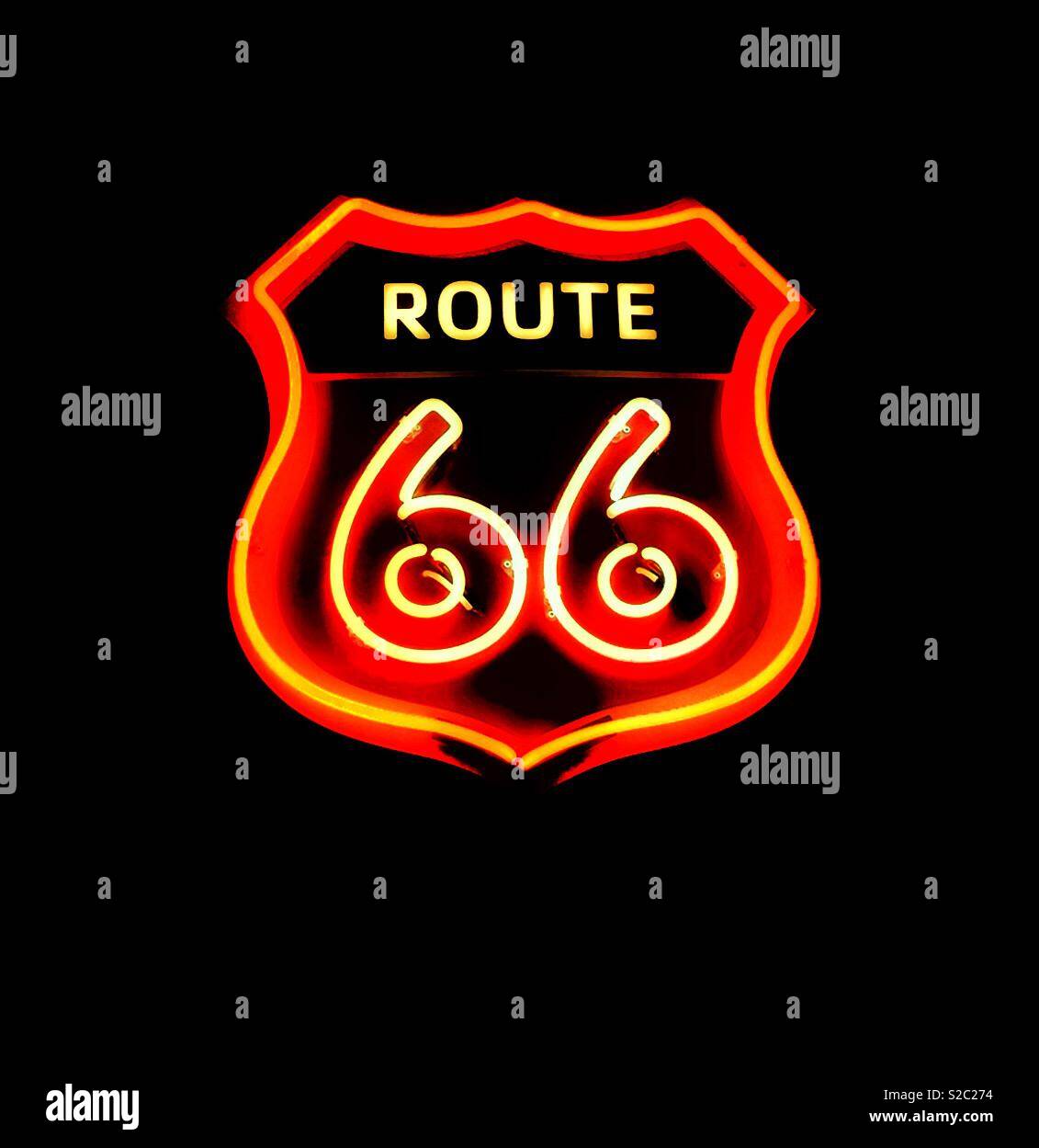 66 US-Verkehrsschild Route - Smartphone-aufgenommenes Stockfoto