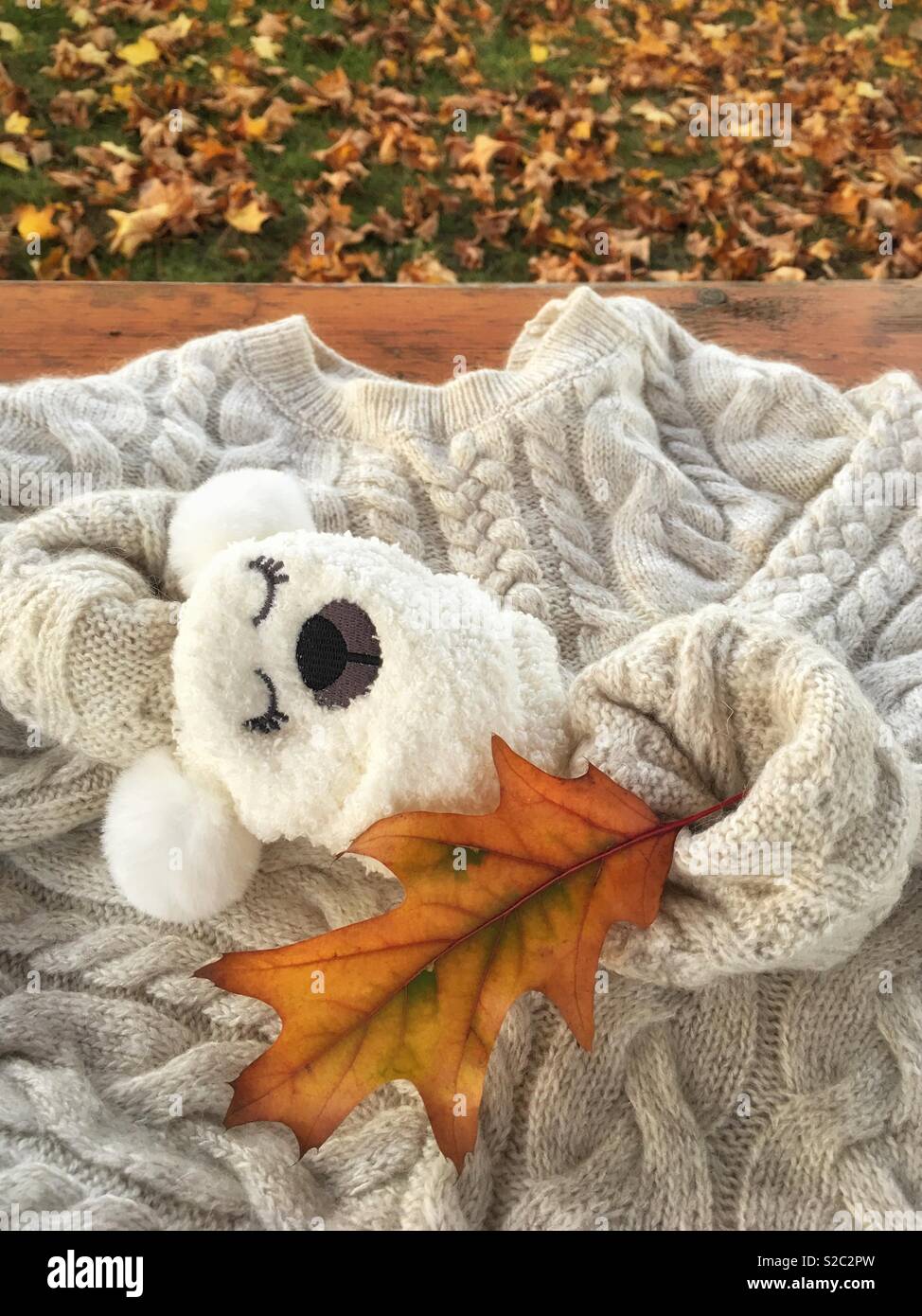 Gemütliche weißen Pullover, Herbst Stockfoto