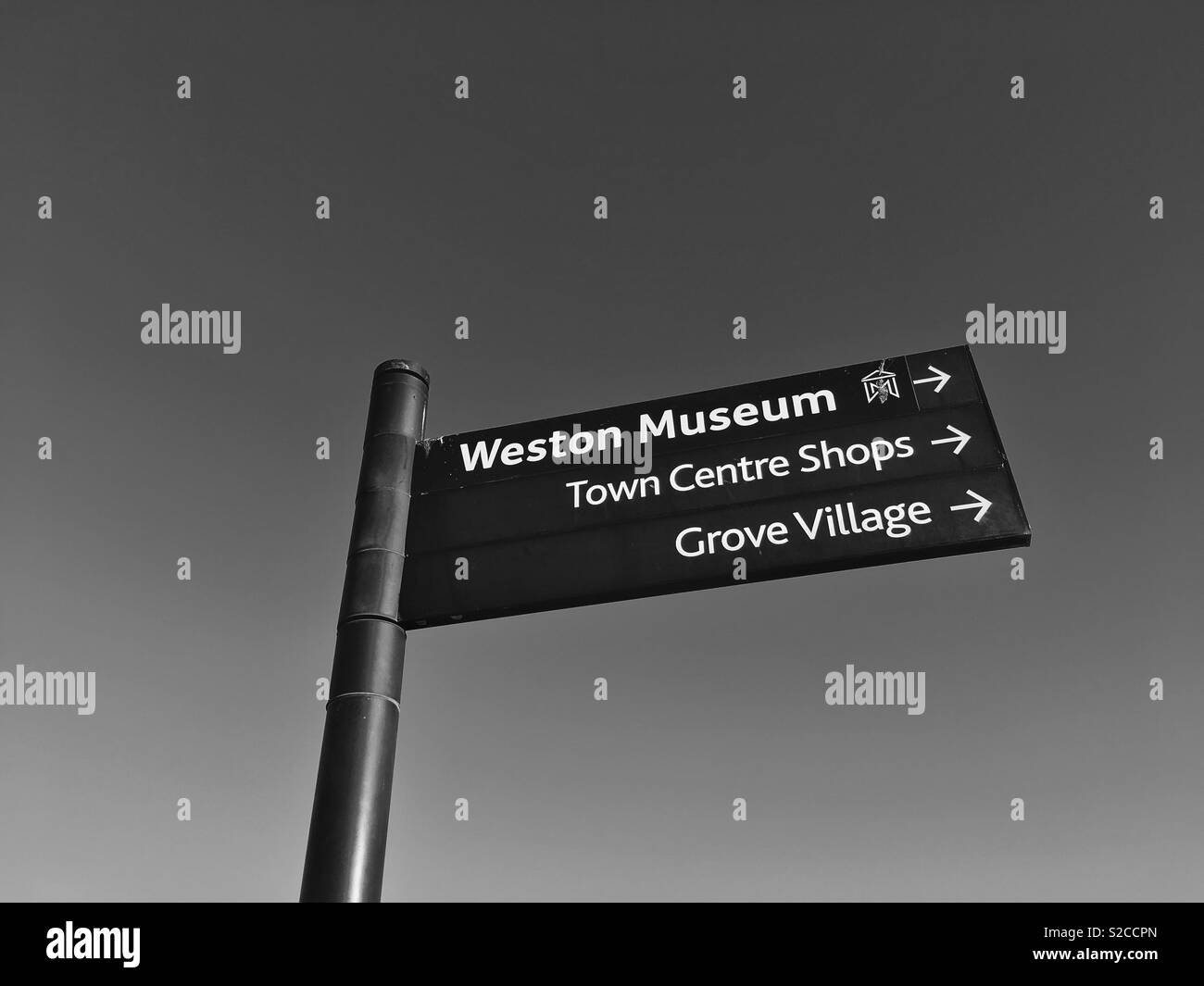 Ein Zeichen mit Wegbeschreibungen zu den Sehenswürdigkeiten in Weston-super-Mare, Großbritannien Stockfoto