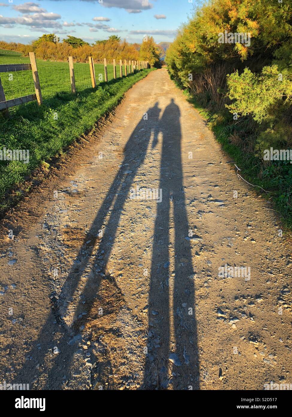 Die Schatten von ein paar entlang einem Pfad Stockfoto