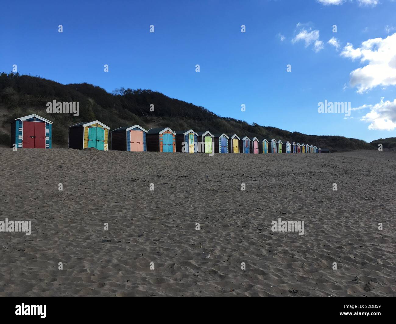 Holzhütten am Saunton Sands! Stockfoto
