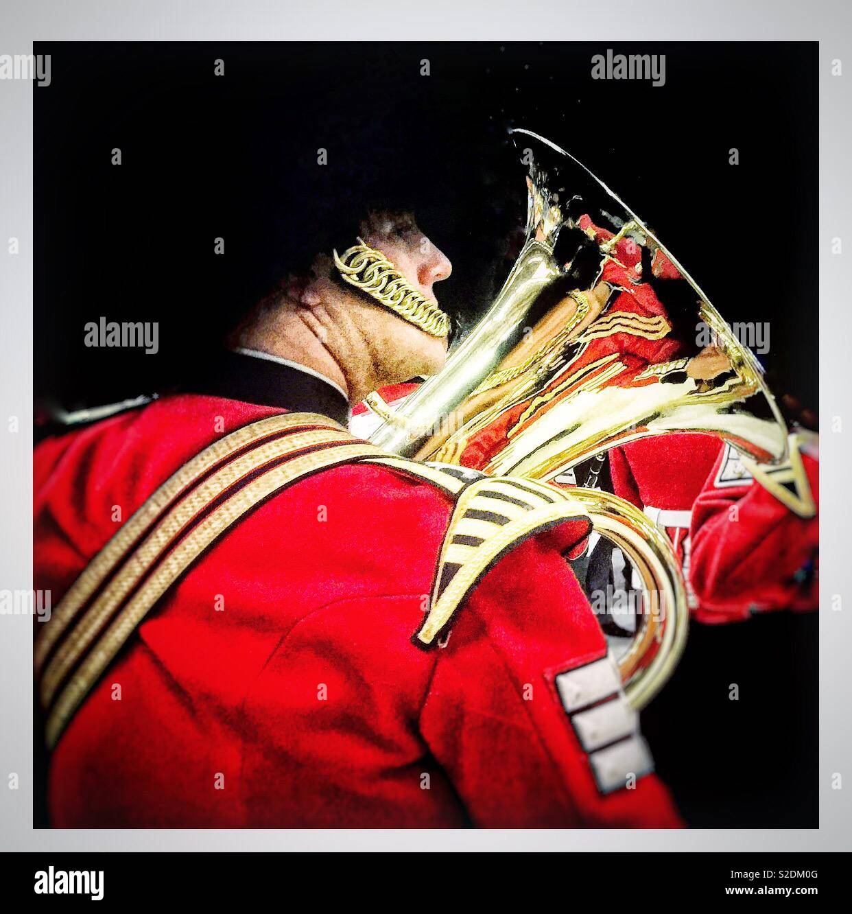 Porträt eines Mitglieds der Welsh Guards band. Stockfoto