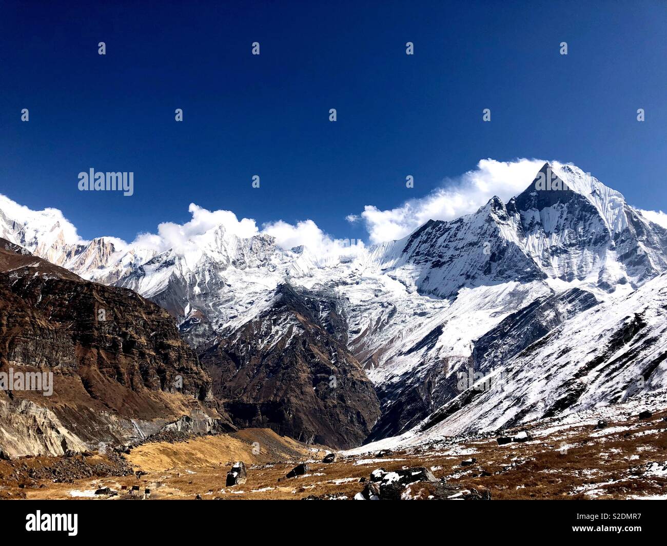 Blick vom Annapurna Basislager Stockfoto