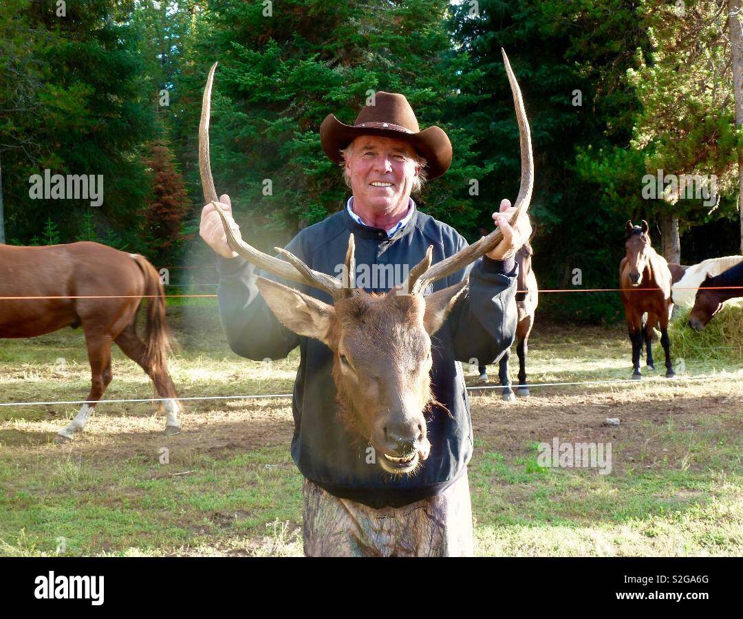 Wyoming Jäger, Leiter der kürzlich geerntet elk Stockfoto