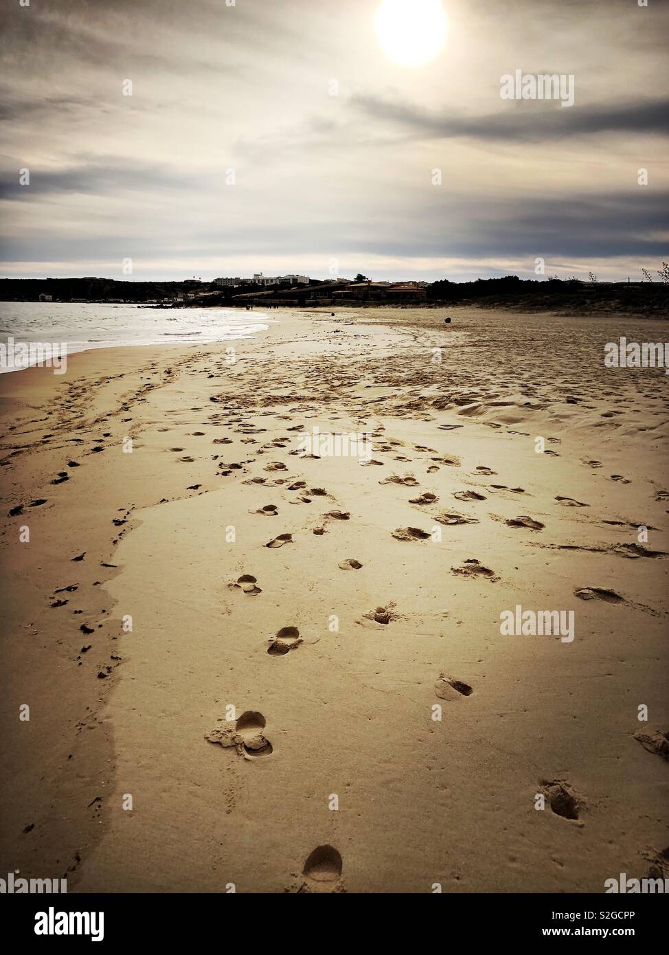 Spuren am Strand Stockfoto