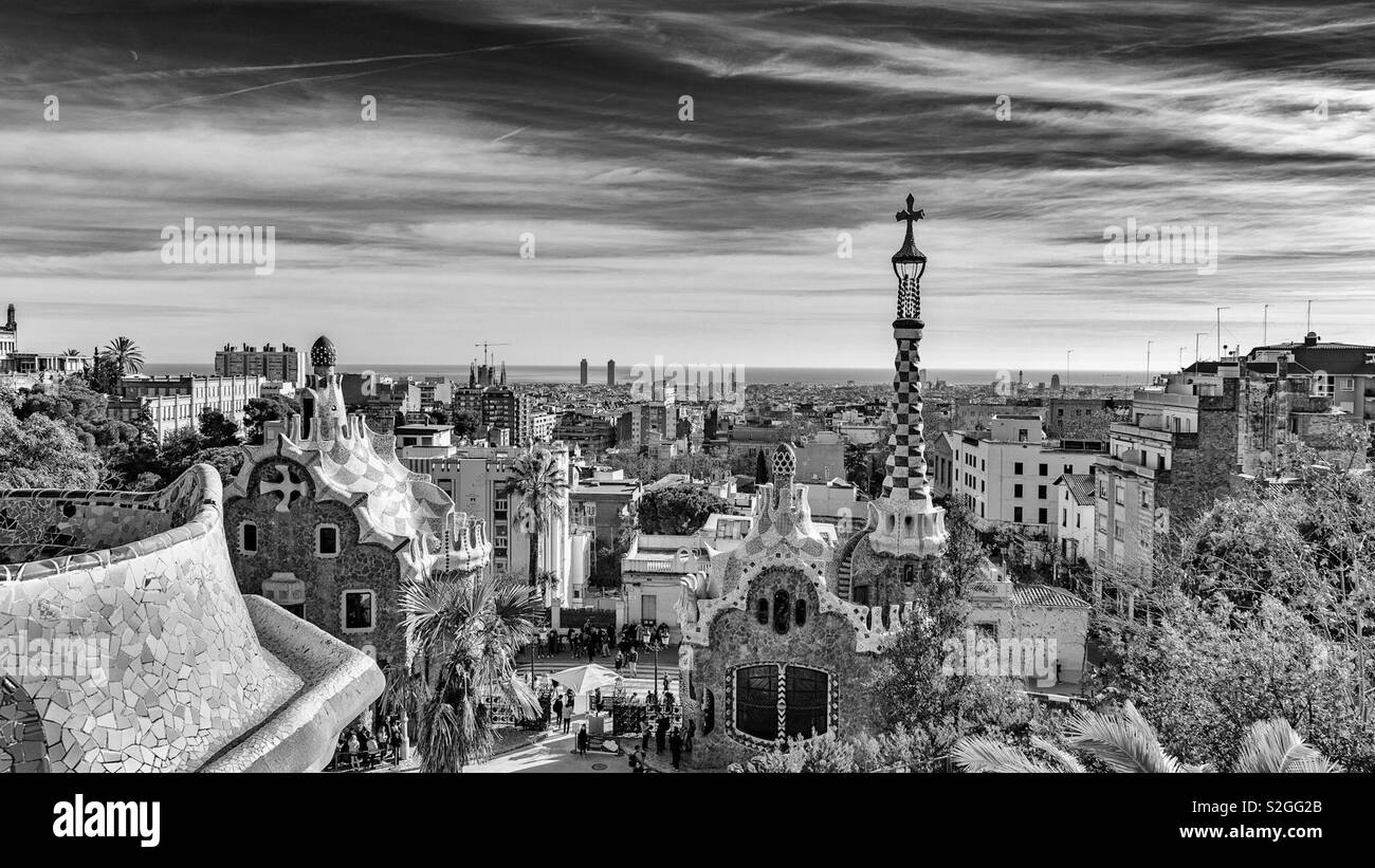 Gaudi Blick über Barcelona Stockfoto