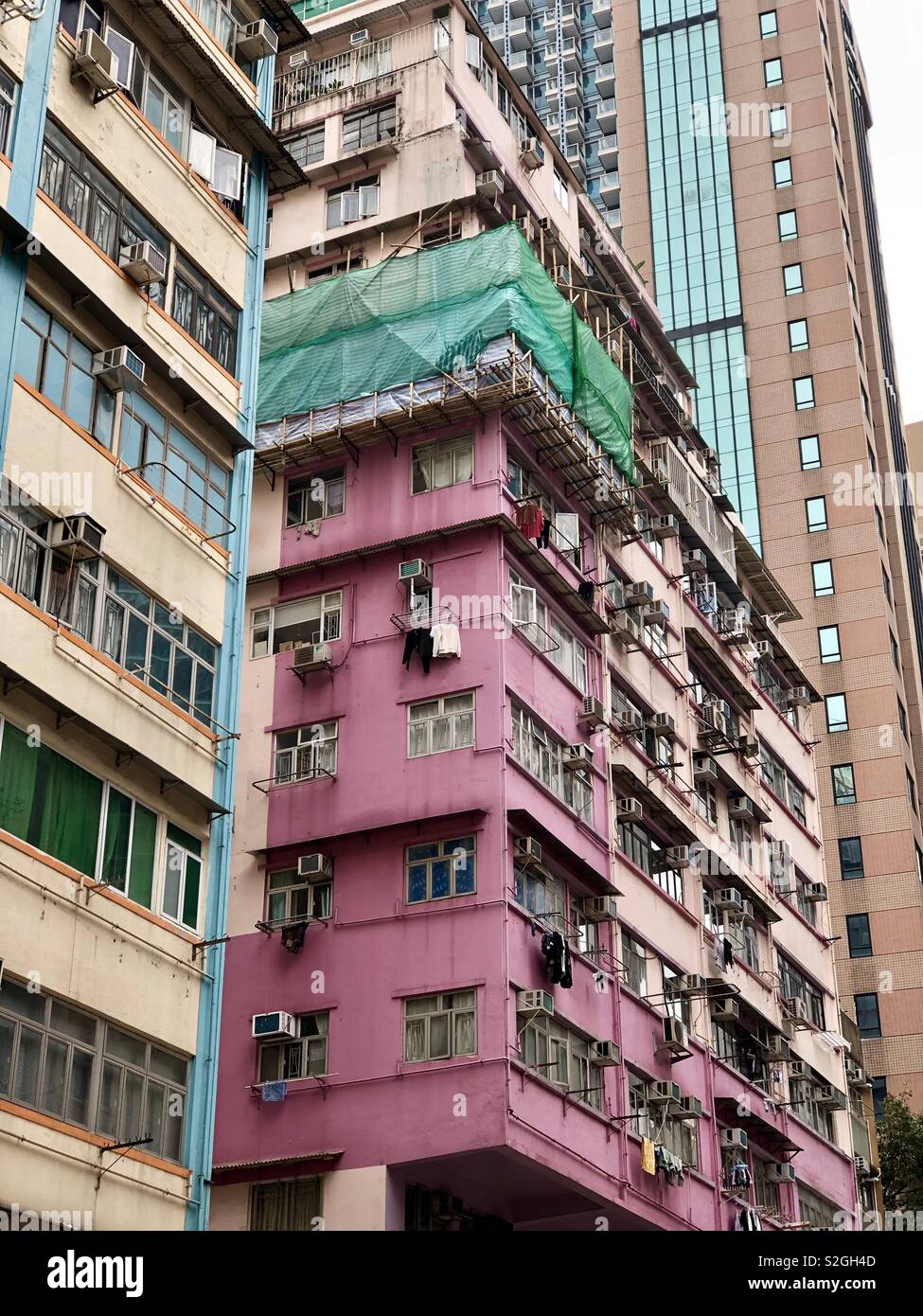 Wan Chai Gebäude Hong Kong - Smartphone-aufgenommenes Stockfoto