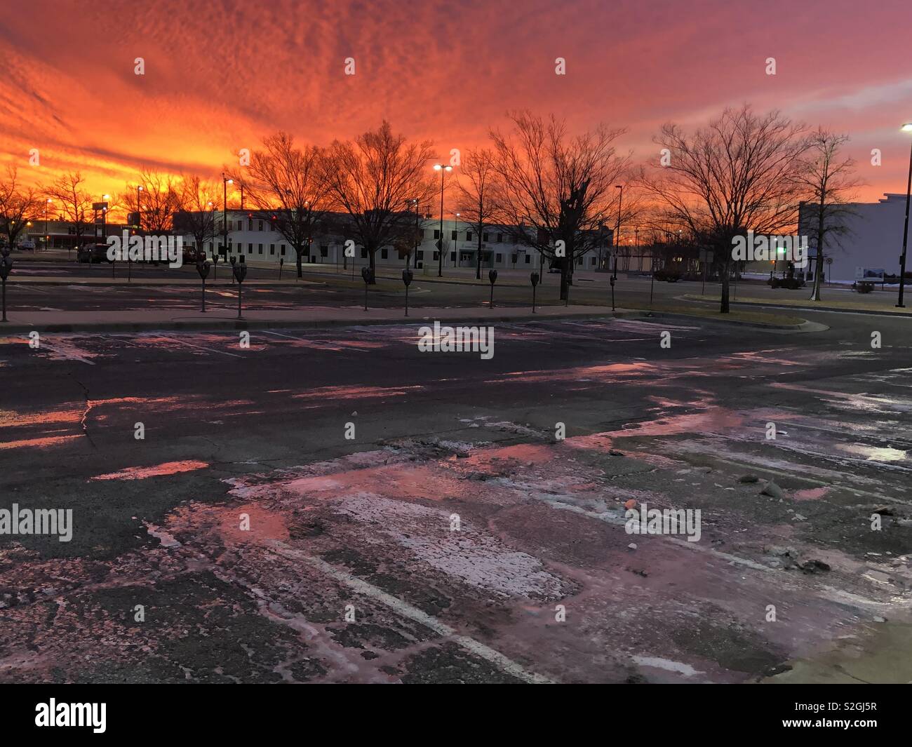 Eisigen winter morning sunrise in Wichita KS Stockfoto
