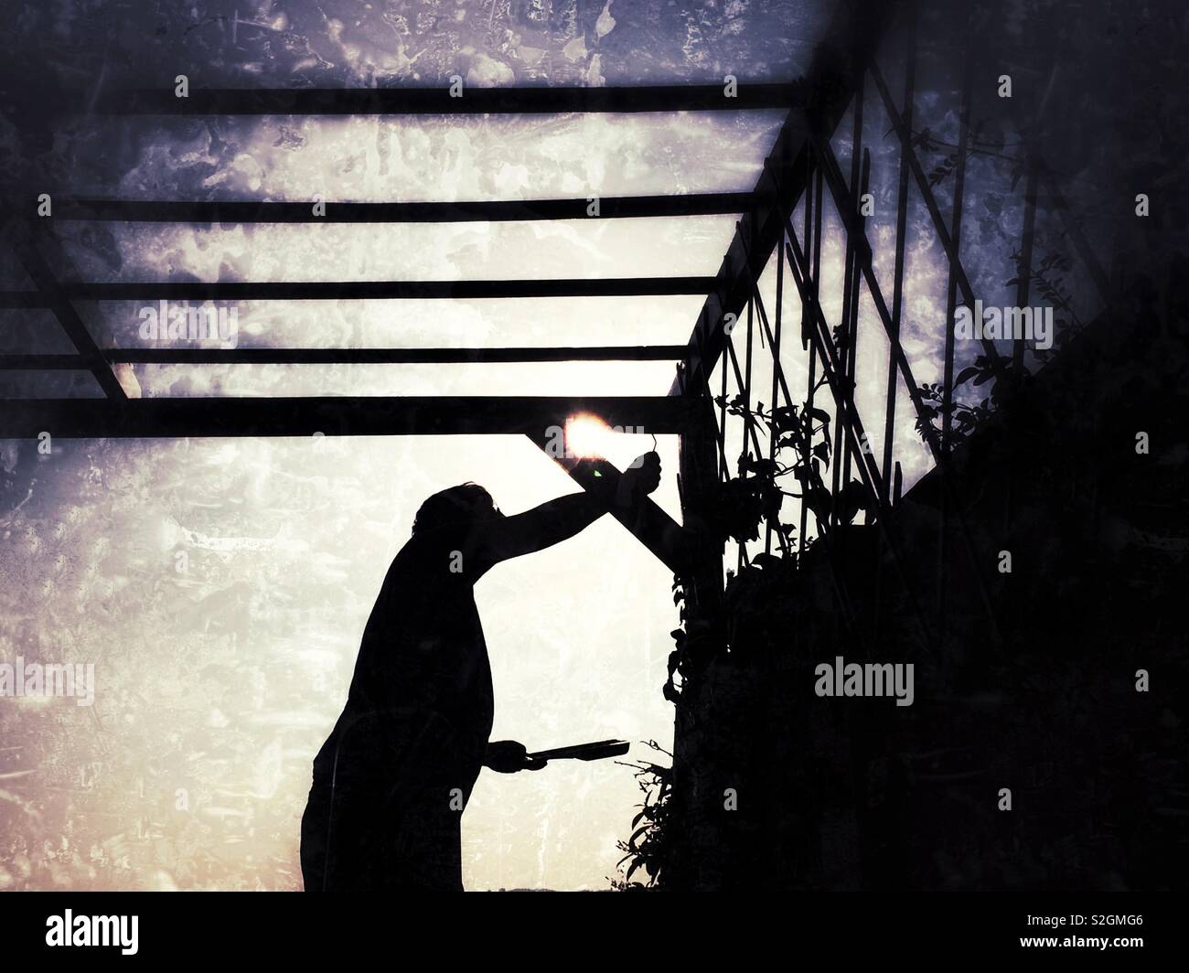 Mann Malerei Holz- struktur Stockfoto