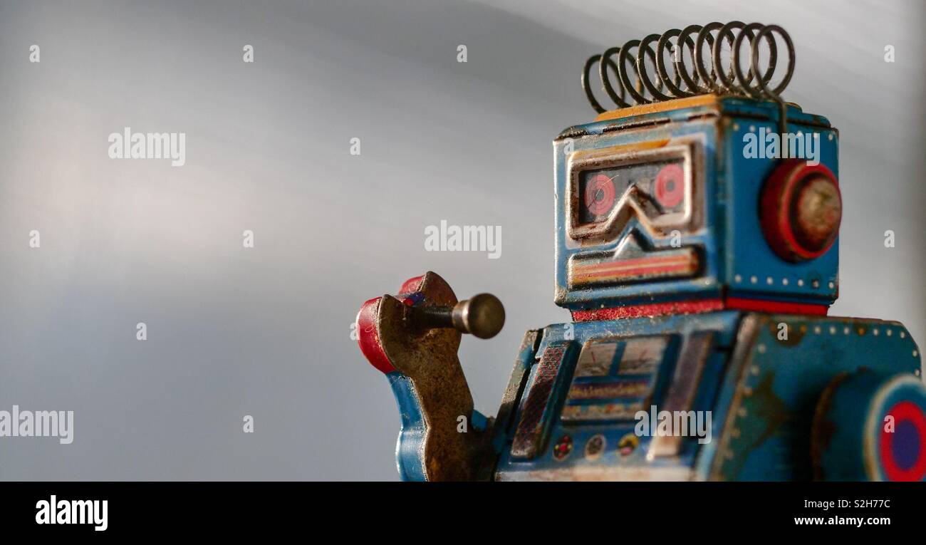 Vintage wind-up Roboter Spielzeug sammelbares aus der Kindheit Stockfoto
