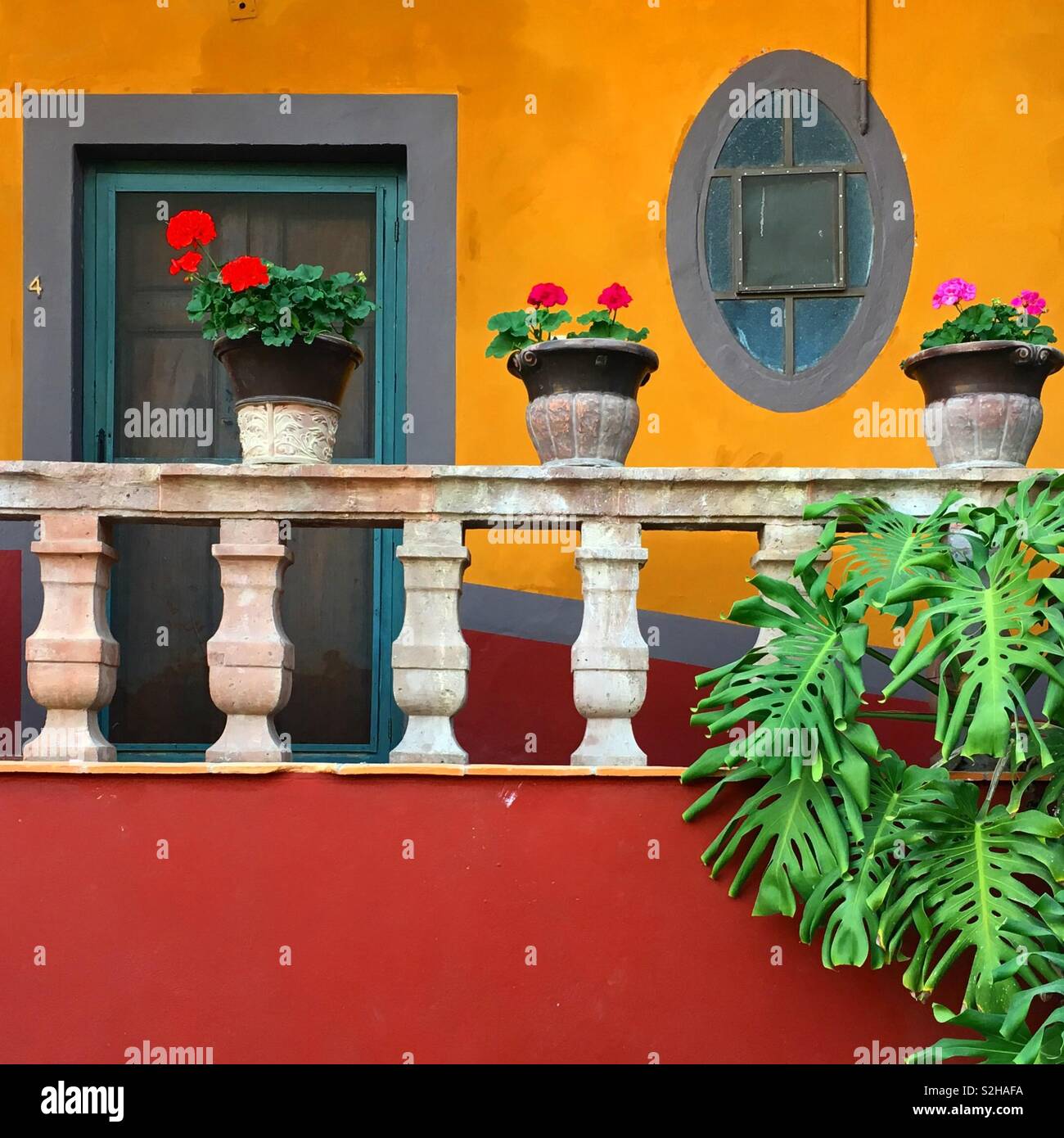Fassade eines Hauses, San Miguel de Allende, Mexiko Stockfoto