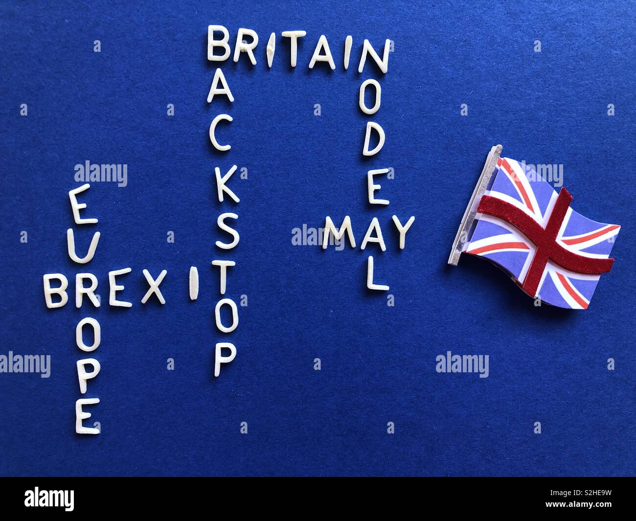 Brexit Schlagworte und Union Jack - Smartphone-aufgenommenes Stockfoto