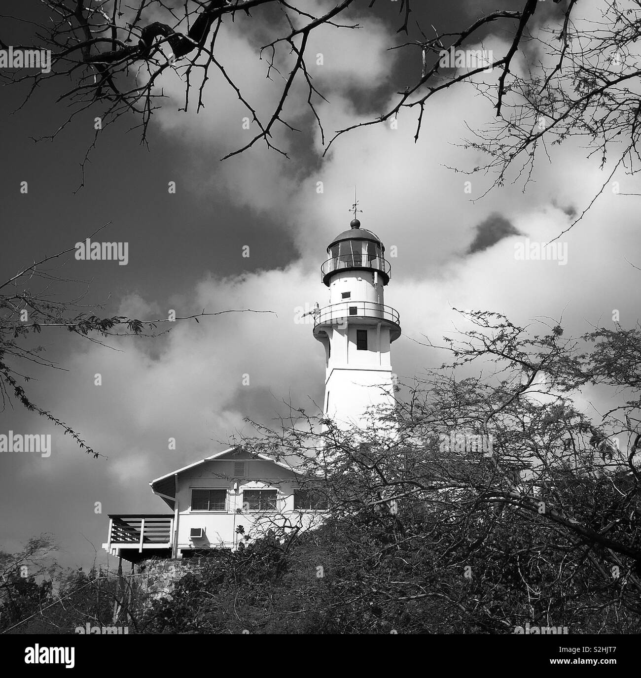 Diamond Head Lighthouse in Schwarz und Weiß Stockfoto